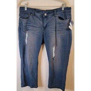 VIP Womens Jeans Size 13/14 Distressed Stretch Med Wash Denim Crop Fancy Pockets